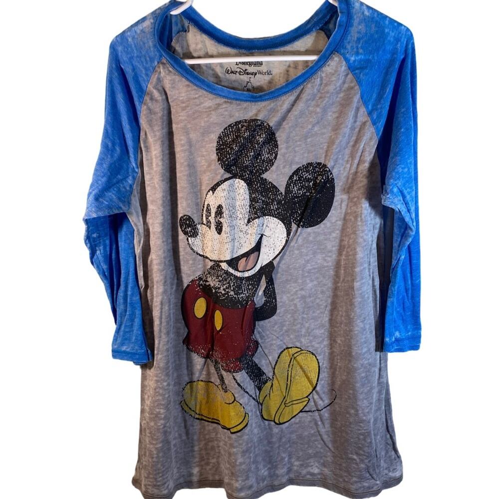 Walt Disney World Mickey Mouse Distressed Tee Shirt Size XL Blue Gray